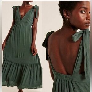 Abercrombie & fitch Tie-Strap Babydoll Midaxi Dress emerald green - large petite